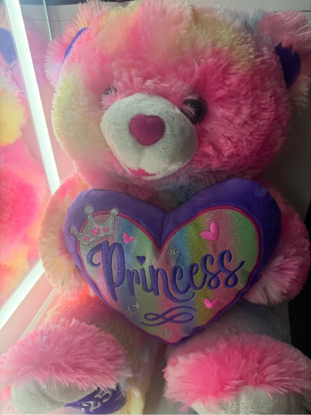 Plush Rainbow Pink 'Princess' Heart Teddy - Kids Toys